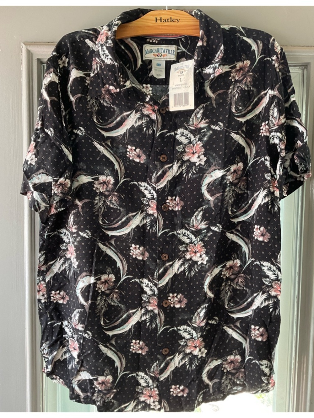 Margaritaville Black Short-Sleeve Floral Button-Down Shirt NWT Size L
